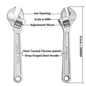 6 8 10 12 Inch Silver Adjustable Wrench, 20-40 mm Wide Jaw Opening, Drop Forged Steel Heat Treated Chrome-plated, Professional Garage DIY Classic Proto Tools (12 Inch) - Image 5