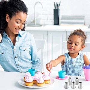 Suuker 5 Pcs/Set Large Piping Tips Set,Stainless Steel Frosting Piping Kit,Pastry Cake Decorating Tips Baking Tools For Cookies Cupcake Decorating Kit (1A 1E 348 347 356) - Image 5