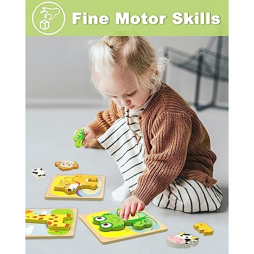 Benresive Wooden Toddler Puzzles Ages 1-3, Montessori Toys for 1 2 3 Year Old Boys Girls, 6 Pack Animal Toddler Toys Gifts for 1 2 3 Year Old Boys Girls, Learning Educational Preschool Toys - Image 4