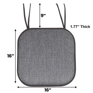 Sweet Home Collection Chair Cushion Memory Foam Pads with Ties Honeycomb Pattern Slip Non Skid Rubber Back Rounded Square 16" x 16" Seat Cover, 4 Pack, Cameron Black Gray - Image 3
