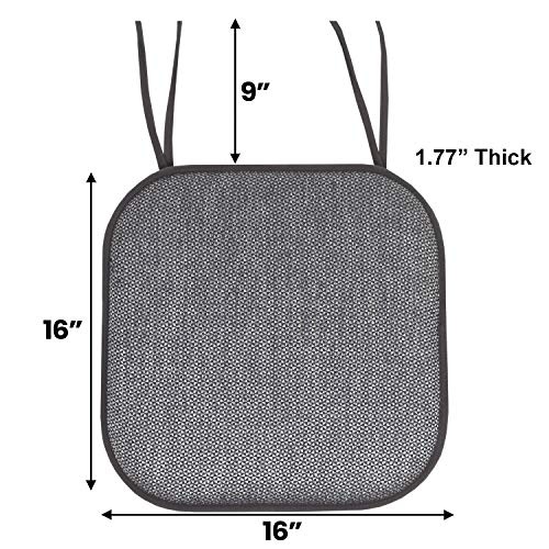 Sweet Home Collection Chair Cushion Memory Foam Pads with Ties Honeycomb Pattern Slip Non Skid Rubber Back Rounded Square 16" x 16" Seat Cover, 4 Pack, Cameron Black Gray - Image 3