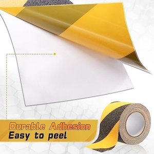 Pangda Abrasive Anti Slip Tape Self Adhesive Grip Tape Caution Warning Outdoor Stair Treads Traction Anti Slip Safety Grit for Stairs Ramps Skateboards Floor Deck, Yellow Black (2 Rolls, 4 In x 30 ft) - Image 5