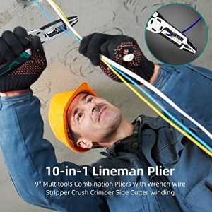 10-in-1 Wire Stripper, 9" Combination Plier with Wire Stripper Crimper Side Cutter, Crimping, winding, Cutting, Stripping, Drburring, Shearing,Screw Gripping Pliers Hand Tool, Gifts for DIY Dad - Image 3