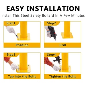 36” x 4.5 ” Safety Bollard Post Reflective Yellow Pipe Bollards Steel Parking Barrier Nocturnal Lifting Ground Barrier With 4 Free Anchor Bolts, Heavy Duty Powder Coated Safety Parking Barrier Post 11Ga(3MM) Base-8x8'' - Image 3