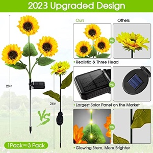 KOOPER Solar Lights Outdoor Garden Decor - Upgraded 3 Pack Solar Garden Lights with 9 Sunflower Lights, Waterproof Solar Outdoor Lights Auto ON/Off Solar Decorative Lights for Garden, Patio, Backyard - Image 7