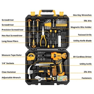 DEKOPRO 126 Piece Power Tool Combo Kits with 8V Cordless Drill, 10MM 3/8'' Keyless Chuck, Professional Household Home Tool Kit Set, DIY Hand Tool Kits for Garden Office House Repair - Image 6