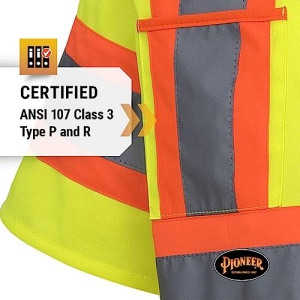 Pioneer Hi Vis Tricot Sleeved Safety Vest - High Visibility Reflective Tape - 4 Pockets - Yellow/Green - for Men & Women - Image 4