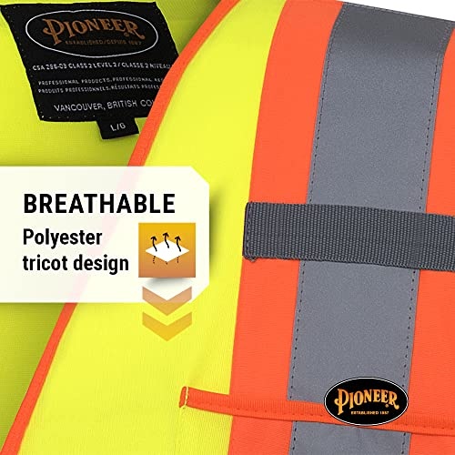 Pioneer Hi Vis Tricot Sleeved Safety Vest - High Visibility Reflective Tape - 4 Pockets - Yellow/Green - for Men & Women - Image 9