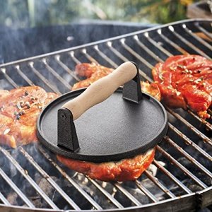 Cast Iron Grill Press, Safe-Touch Comfort-Grip Wood Handle,7 inch,Heavy-Duty Round Bacon Steak and Burger Press for Griddle, Outdoor Grill, Panini, Tortilla - Image 2