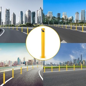 36” x 4.5 ” Safety Bollard Post Reflective Yellow Pipe Bollards Steel Parking Barrier Nocturnal Lifting Ground Barrier With 4 Free Anchor Bolts, Heavy Duty Powder Coated Safety Parking Barrier Post 11Ga(3MM) Base-8x8'' - Image 2