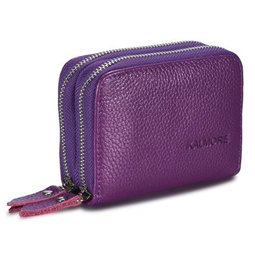 KALMORE Women's Leather RFID Secured Spacious Cute Card Wallet Small Purse, Purple, Two Zippers - Image 1