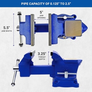 Yost Vises 455 Combination Vise | 5.5 Inch Jaw Width Heavy-Duty Utility Pipe and Bench Vise |Secure Grip with Swivel Base| Made with Cast Iron and Steel U Channel Bar | Blue - Image 4
