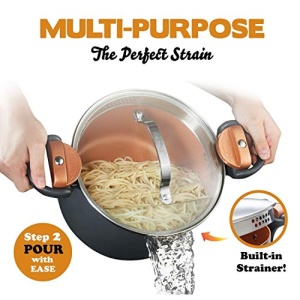 Gotham Steel 5 Quart Stock Multipurpose Pasta Pot with Strainer Lid & Twist and Lock Handles, Nonstick Ceramic Surface Makes for Effortless Cleanup with Tempered Glass Lid, Dishwasher Safe, Graphite - Image 8