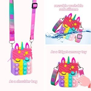 Civan Small Pop Purse, Unicorn Pop Purse for Girl and Women Pop Bag with Unicorn Pop Toy, Shoulder Bag Fidget Toys Pop Fidget Backpack Toy for ADHD Anxiety Kids Backpack Silicone Bag Pop for Girls… - Image 4