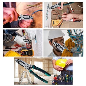 10-in-1 Wire Stripper, 9" Combination Plier with Wire Stripper Crimper Side Cutter, Crimping, winding, Cutting, Stripping, Drburring, Shearing,Screw Gripping Pliers Hand Tool, Gifts for DIY Dad - Image 2