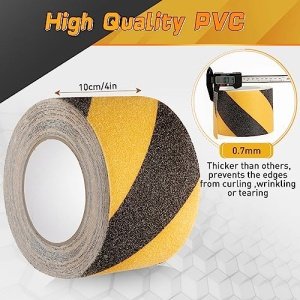 Pangda Abrasive Anti Slip Tape Self Adhesive Grip Tape Caution Warning Outdoor Stair Treads Traction Anti Slip Safety Grit for Stairs Ramps Skateboards Floor Deck, Yellow Black (2 Rolls, 4 In x 30 ft) - Image 6