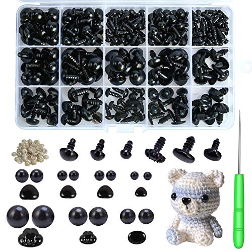 Safety Eyes and Noses, 462Pcs Black Plastic Stuffed Crochet Eyes with Washers for Crafts - Image 1
