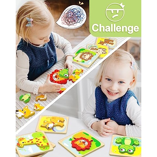 Benresive Wooden Toddler Puzzles Ages 1-3, Montessori Toys for 1 2 3 Year Old Boys Girls, 6 Pack Animal Toddler Toys Gifts for 1 2 3 Year Old Boys Girls, Learning Educational Preschool Toys - Image 6