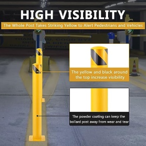 36” x 4.5 ” Safety Bollard Post Reflective Yellow Pipe Bollards Steel Parking Barrier Nocturnal Lifting Ground Barrier With 4 Free Anchor Bolts, Heavy Duty Powder Coated Safety Parking Barrier Post 11Ga(3MM) Base-8x8'' - Image 4