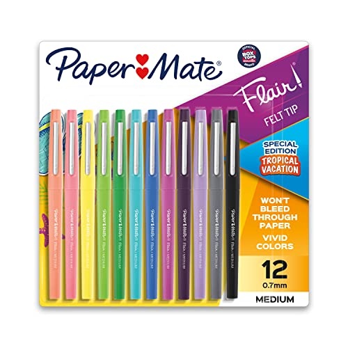 Paper Mate Flair Felt Tip Pens, Medium Point, Special Edition Tropical Vacation, Pack of 12 - Image 1
