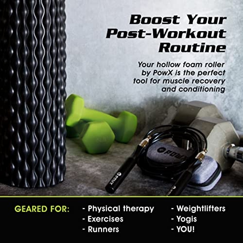 Textured Foam Rollers for Muscle Massage – High-Density Back Foam Roller for Back Pain Relief & Muscle Recovery in Legs & Arms – Hollow Foam Roller for Muscle Exercises by PowX 5.5x17.7 in. (Black) - Image 6