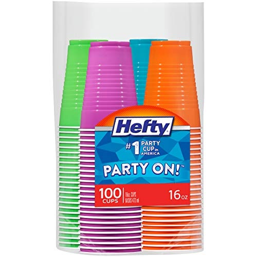 Hefty Party On Disposable Plastic Cups, Assorted, 16 Ounce, 100 Count - Image 1