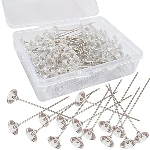100pcs Corsage Boutonniere Pins 2 Inch Bouquet Flower Floral Diamond Rhinestones Pins Crystal Head Clear Straight Pins for Wedding Bridal Hair Accessories Jewelry Decoration DIY Craft Sewing - Image 1