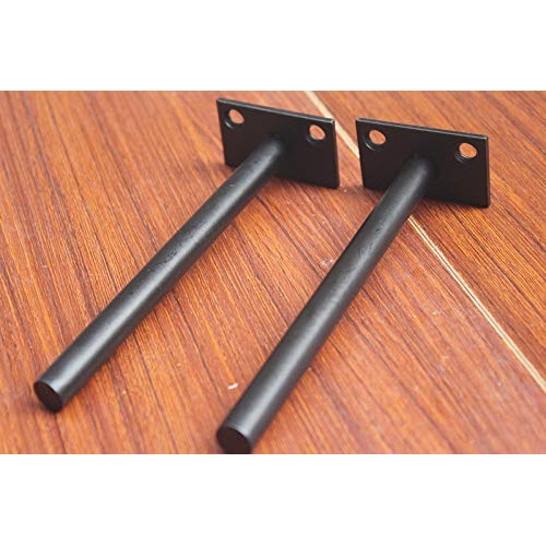 MHMYDZ 8 Pcs 6" Black Solid Steel Floating Shelf Bracket Blind Shelf Supports - Hidden Brackets for Floating Wood Shelves - Concealed Blind Shelf Support – Screws and Wall Plugs Included - Image 3