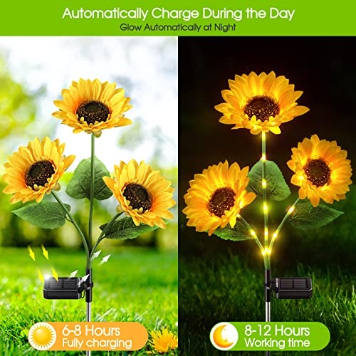 KOOPER Solar Lights Outdoor Garden Decor - Upgraded 3 Pack Solar Garden Lights with 9 Sunflower Lights, Waterproof Solar Outdoor Lights Auto ON/Off Solar Decorative Lights for Garden, Patio, Backyard - Image 6