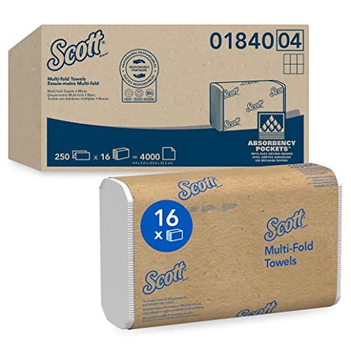 Scott Essential Multifold Paper Towels (01840) with Fast-Drying Absorbency Pockets, White, 16 Packs / Case, 250 Sheets / Pack, 4,000 Towels / Case - Image 1