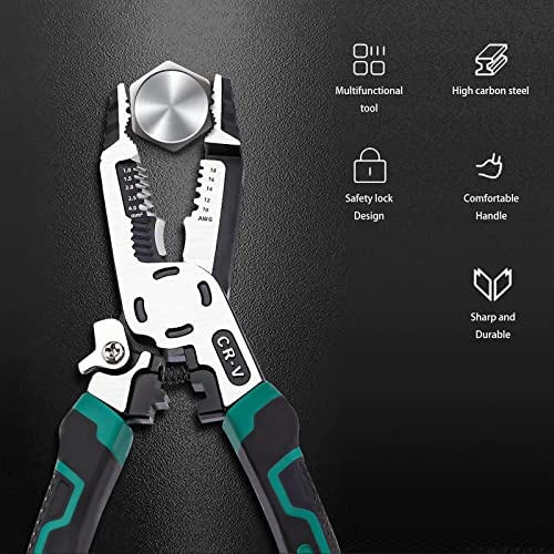 10-in-1 Wire Stripper, 9" Combination Plier with Wire Stripper Crimper Side Cutter, Crimping, winding, Cutting, Stripping, Drburring, Shearing,Screw Gripping Pliers Hand Tool, Gifts for DIY Dad - Image 4