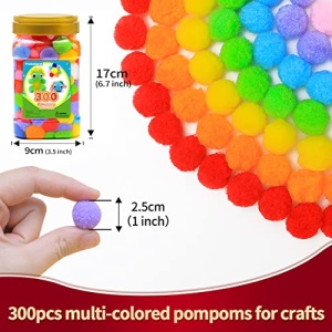 Praisebank 300pcs 1 inch Pom Poms, Pom Poms for Arts and Crafts, Pom Pom Balls in jar, Pom Poms for Crafts. - Image 6