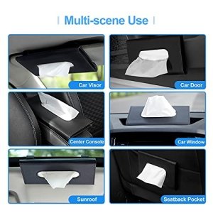 HZAZF Car Tissue Holder, [Upgraded Version] Hanging Tissue Holder for Car, Premium PU Leather Car Tissue Holder Visor for Universal Auto, Easy Use (Black) - Image 3