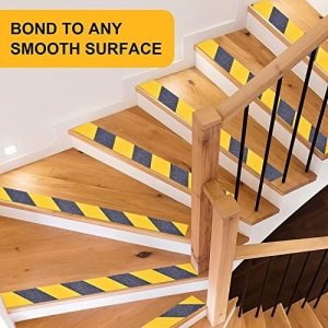 Pangda Abrasive Anti Slip Tape Self Adhesive Grip Tape Caution Warning Outdoor Stair Treads Traction Anti Slip Safety Grit for Stairs Ramps Skateboards Floor Deck, Yellow Black (2 Rolls, 4 In x 30 ft) - Image 2