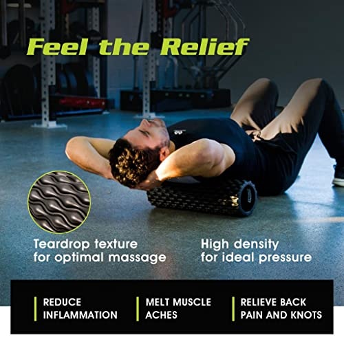 Textured Foam Rollers for Muscle Massage – High-Density Back Foam Roller for Back Pain Relief & Muscle Recovery in Legs & Arms – Hollow Foam Roller for Muscle Exercises by PowX 5.5x17.7 in. (Black) - Image 5