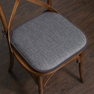 Sweet Home Collection Chair Cushion Memory Foam Pads with Ties Honeycomb Pattern Slip Non Skid Rubber Back Rounded Square 16" x 16" Seat Cover, 4 Pack, Cameron Black Gray - Image 4
