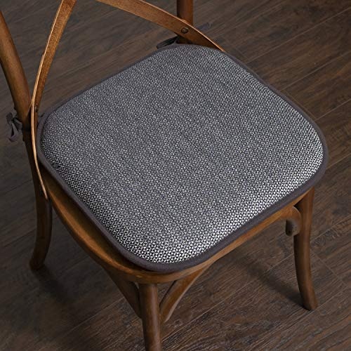 Sweet Home Collection Chair Cushion Memory Foam Pads with Ties Honeycomb Pattern Slip Non Skid Rubber Back Rounded Square 16" x 16" Seat Cover, 4 Pack, Cameron Black Gray - Image 4