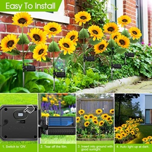 KOOPER Solar Lights Outdoor Garden Decor - Upgraded 3 Pack Solar Garden Lights with 9 Sunflower Lights, Waterproof Solar Outdoor Lights Auto ON/Off Solar Decorative Lights for Garden, Patio, Backyard - Image 4