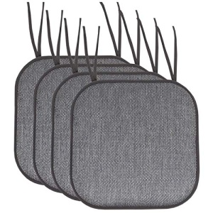 Sweet Home Collection Chair Cushion Memory Foam Pads with Ties Honeycomb Pattern Slip Non Skid Rubber Back Rounded Square 16" x 16" Seat Cover, 4 Pack, Cameron Black Gray