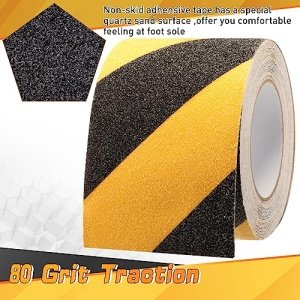 Pangda Abrasive Anti Slip Tape Self Adhesive Grip Tape Caution Warning Outdoor Stair Treads Traction Anti Slip Safety Grit for Stairs Ramps Skateboards Floor Deck, Yellow Black (2 Rolls, 4 In x 30 ft) - Image 7