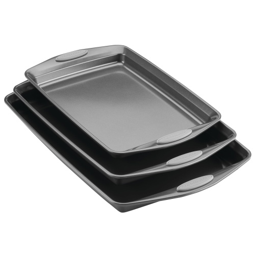 Rachael Ray Nonstick Bakeware Set with Grips, Nonstick Cookie Sheets / Baking Sheets - 3 Piece, Gray with Sea Salt Gray Grips - Image 1