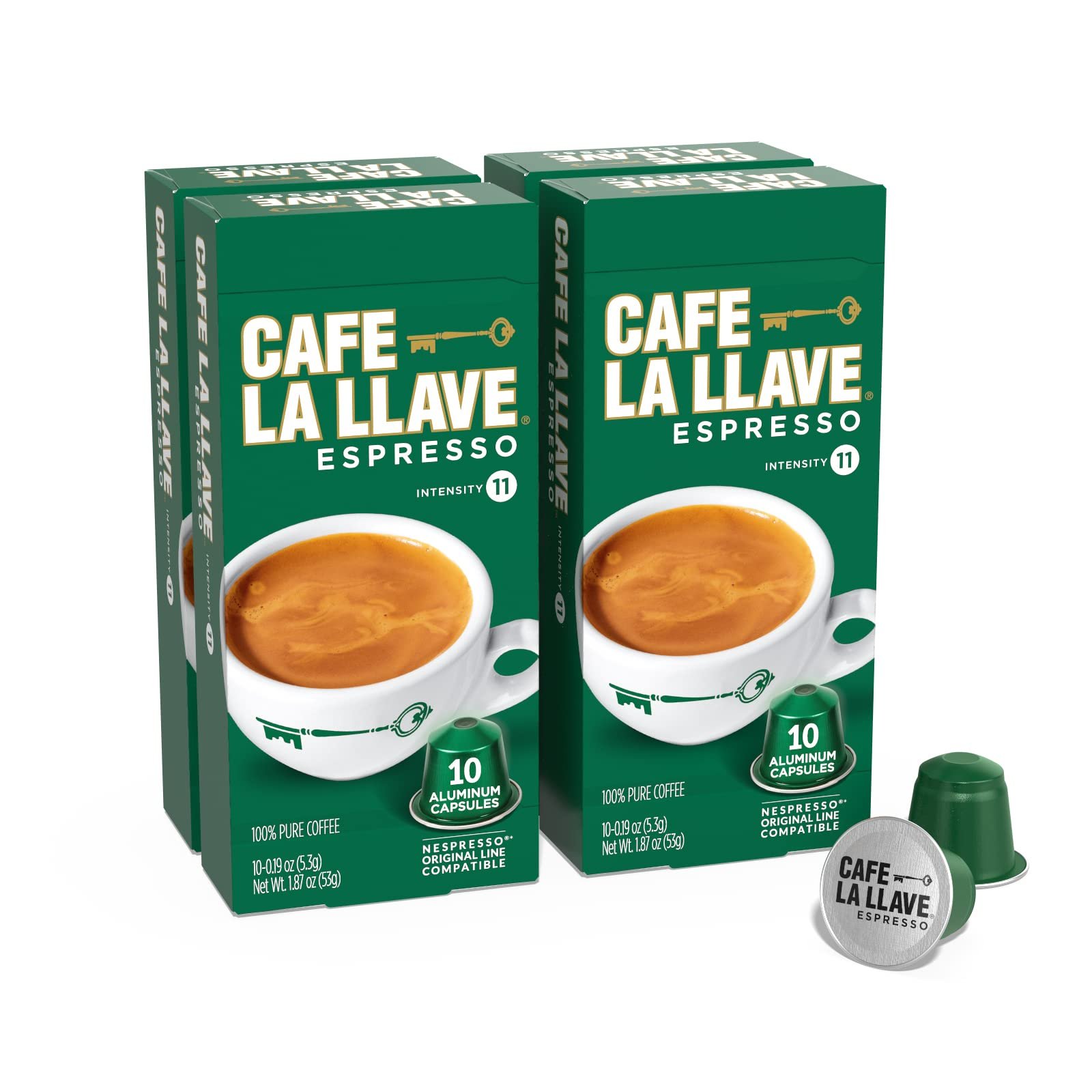 719vhE2EQtL.jpg Cafe La Llave Espresso Capsules - Intensity 11, 40 Recyclable Pods - Roasted and Packed in the USA - Nespresso OriginalLine Compatible - Image 1