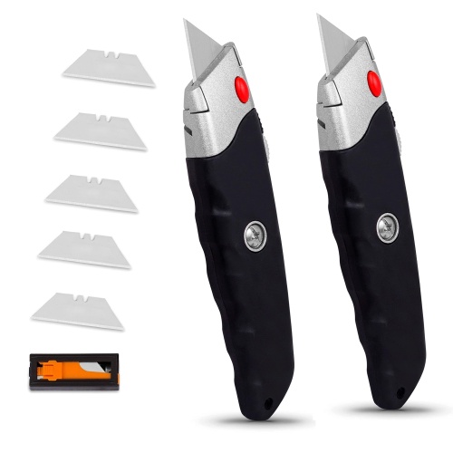 Internet's Best Premium Utility Knife - Set of 2 - Retractable Razor Knife Set - Box Cutter - Rubber Handle - Image 1