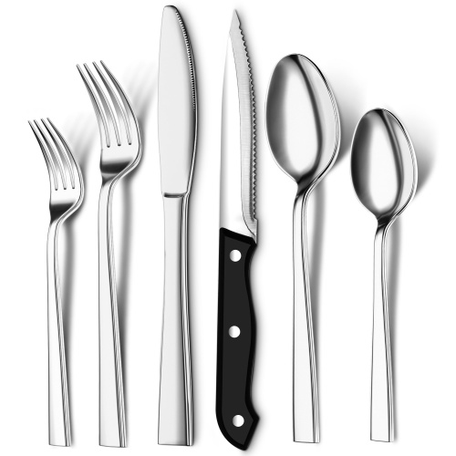 Utopia Kitchen 24 Piece Silverware Set Service for 4, Flatware Set with Steak Knives, Stainless Steel Utensil Sets, Mirror Polished Cutlery Set for Home, Kitchen, Restaurant, Dishwasher Safe - Silver - Image 1