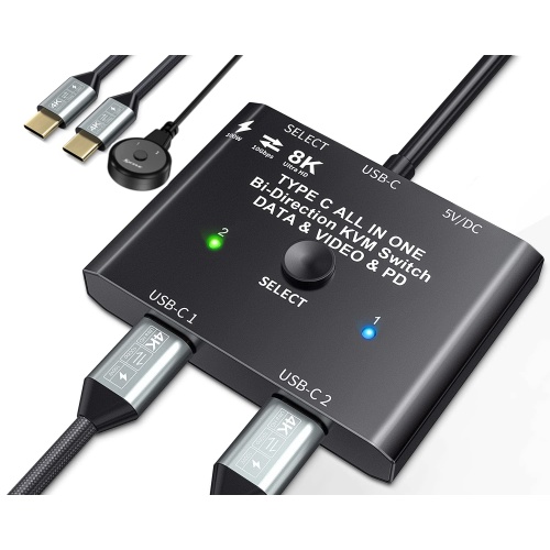 USB C Switch,Bi-Directional USB C Switcher 2 Computers,MLEEDA USB Type C KVM Switch 8K@60Hz 4K@120Hz Video/10Gbps Data Transfer/100W Charging,Compatible with Thunderbolt Device,2 USB-C Cables Included - Image 1