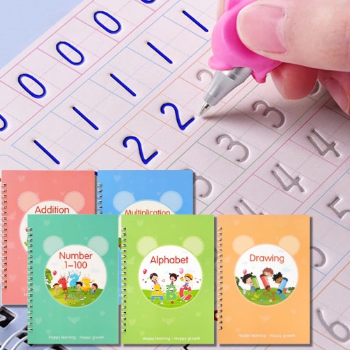 magic Practice Copybook, Reusable Writing Practice Book, for Preschool Kids Age 3-8 ​Calligraphy 7.8in×5.5in(5 Books with Pens) - Image 1