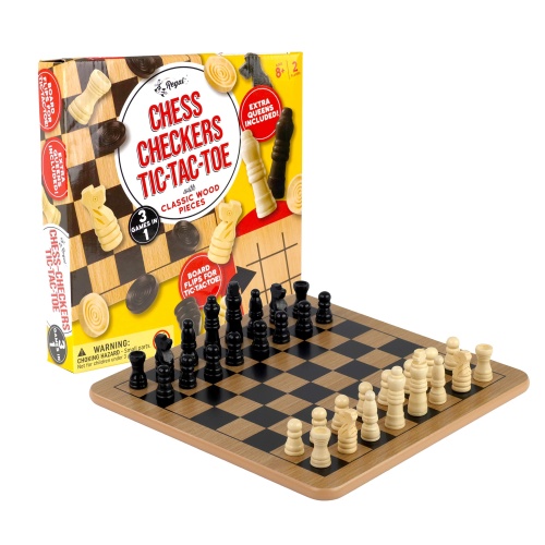 Regal Games - Reversible Wooden Board for Chess, Checkers & Tic-Tac-Toe - 24 Interlocking Wooden Checkers and 32 Standard Chess Pieces - for Age 8 to Adult for Family Fun - Image 8