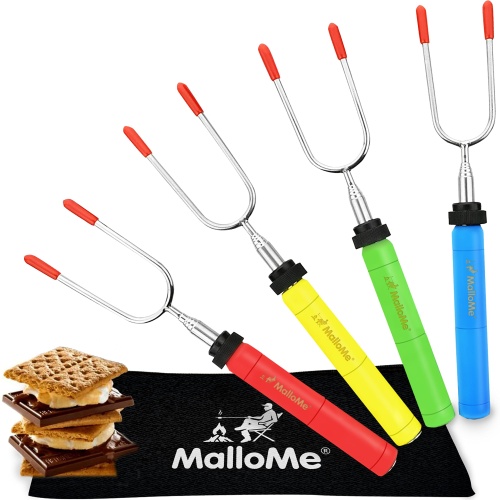 MalloMe Marshmallow Roasting Sticks Smores Kit - Marshmallows Smores Sticks for Fire Pit Long - Camping Campfire Accessories S'mores Gift Set- Smore Hot Dog Roaster Marshmello Skewers - 34 Inch 4 Pack - Image 1