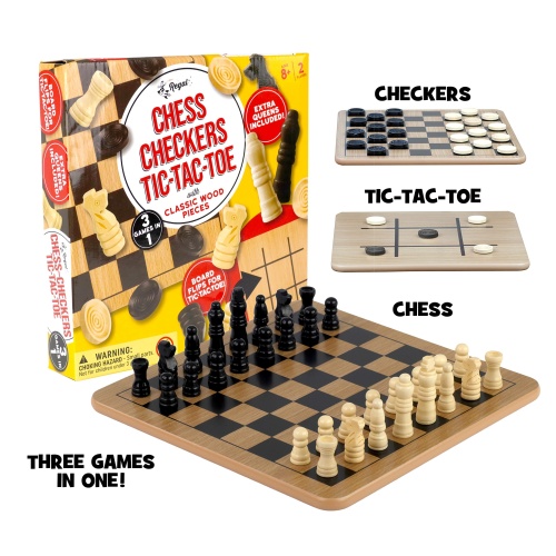 Regal Games - Reversible Wooden Board for Chess, Checkers & Tic-Tac-Toe - 24 Interlocking Wooden Checkers and 32 Standard Chess Pieces - for Age 8 to Adult for Family Fun - Image 7
