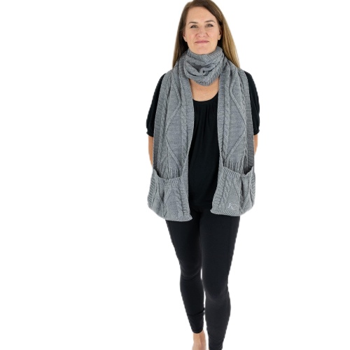 KickIt Pajamas Cable Knit Scarf with Pockets for Women, Luxurious Scarves for Women Winter Warm, Long Scarf to Keep Hands, Neck and Shoulders Warm, Christmas Gift - Image 1